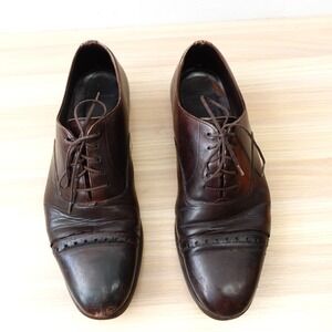 Vintage British Oxford Cap Toe Shoes Mens 9 D Brown Leather Brogue Dress FLAWED